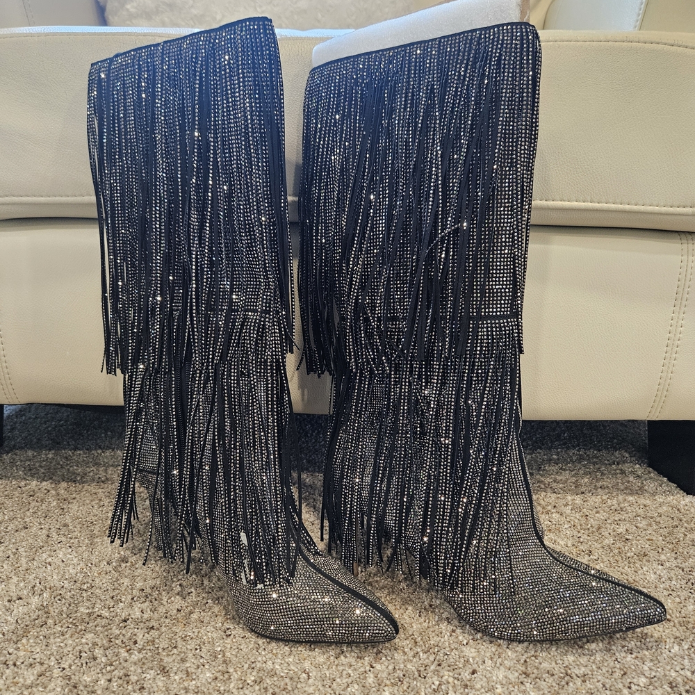 Gorgeous Black Fringe Women's Boots. Brand NEW. Sparkle Galore!!!!!!